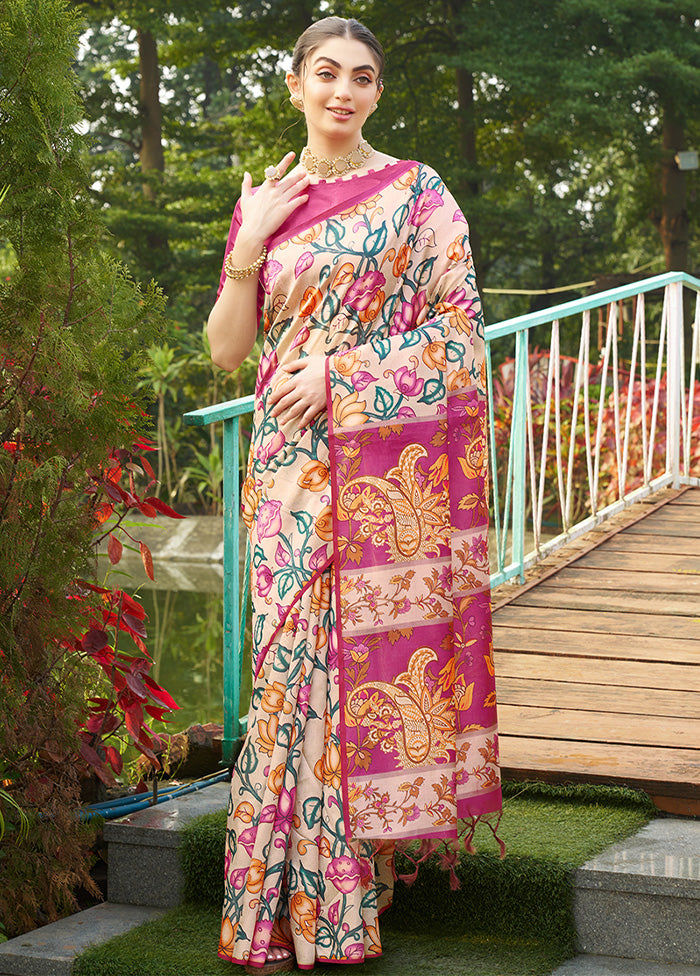 Pink Tussar Silk Saree With Blouse Piece