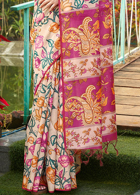 Pink Tussar Silk Saree With Blouse Piece