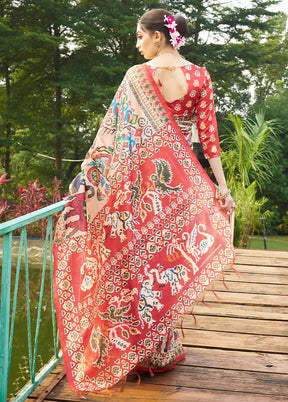 Maroon Tussar Silk Saree With Blouse Piece