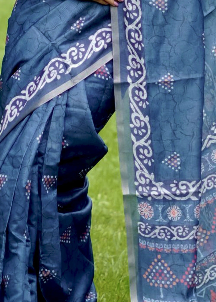 Blue Cotton Saree With Blouse Piece