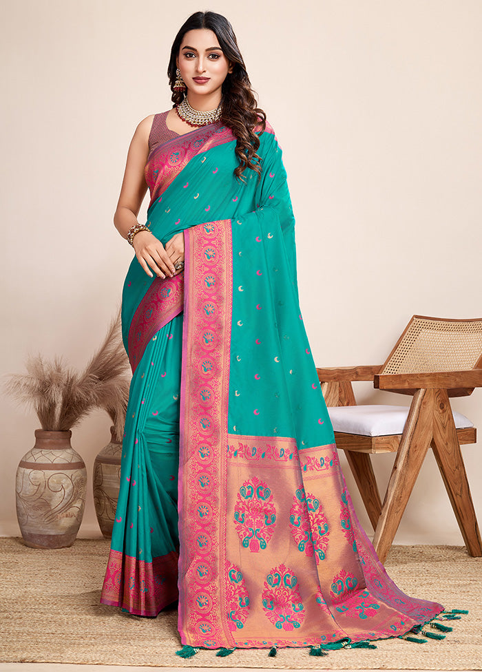 Rama Spun Silk Saree With Blouse Piece