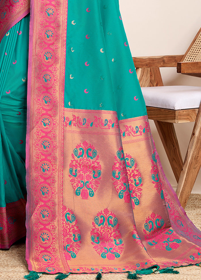 Rama Spun Silk Saree With Blouse Piece