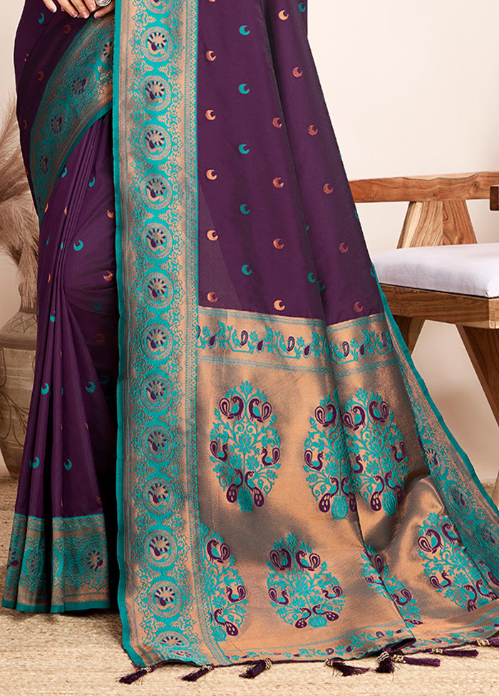 Purple Spun Silk Saree With Blouse Piece