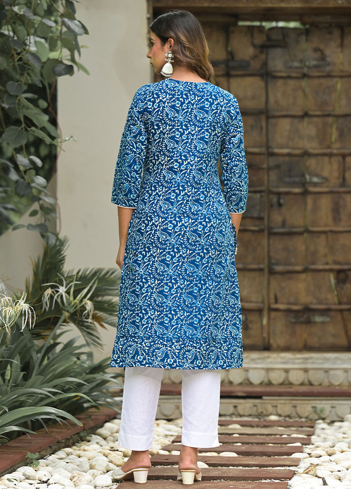 2 Pc Blue Readymade Cotton Kurti Set