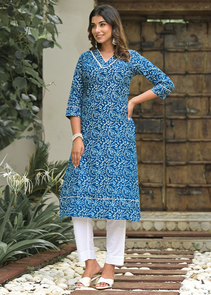 2 Pc Blue Readymade Cotton Kurti Set