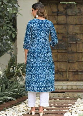 2 Pc Blue Readymade Cotton Kurti Set