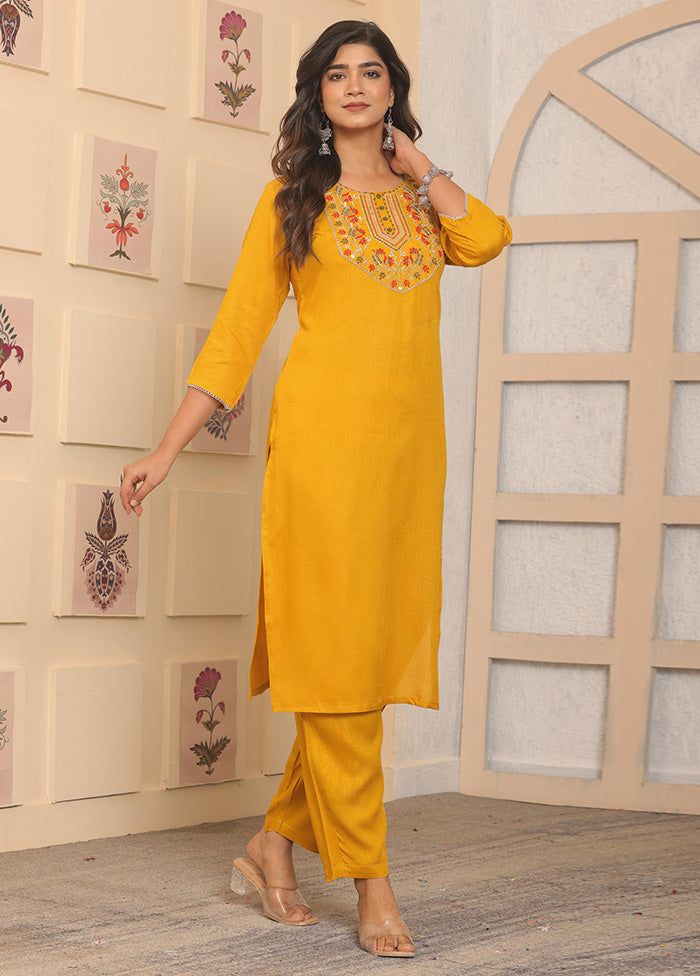 2 Pc Yellow Readymade Rayon Kurti Set