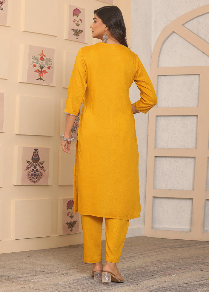 2 Pc Yellow Readymade Rayon Kurti Set