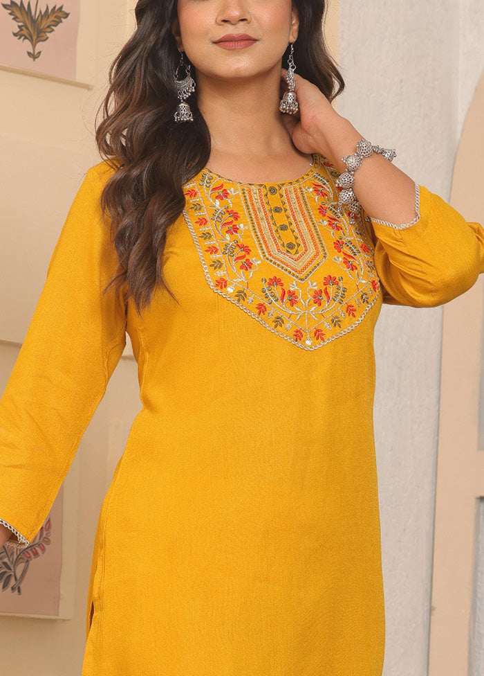 2 Pc Yellow Readymade Rayon Kurti Set