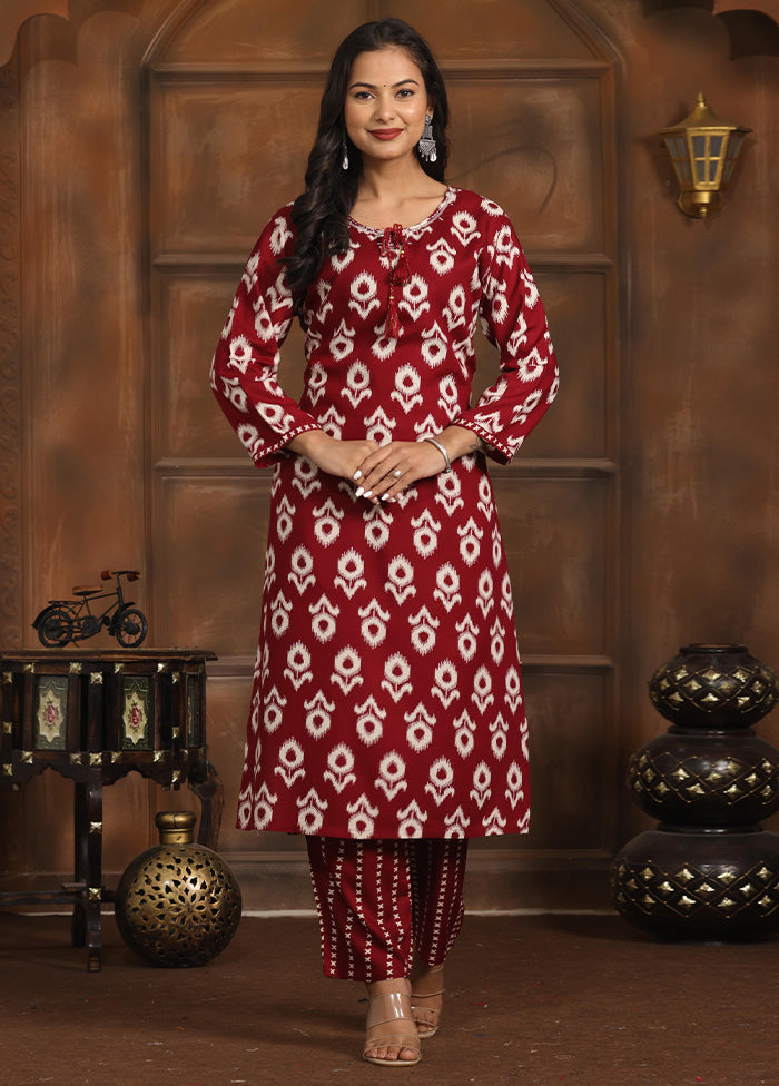 2 Pc Maroon Readymade Rayon Kurti Set