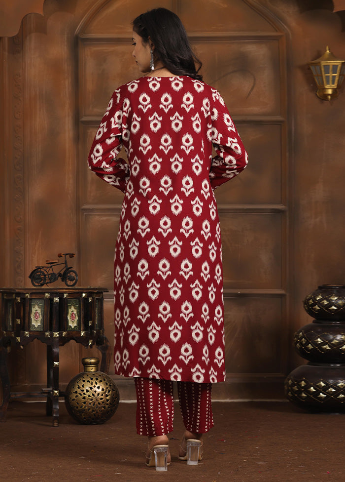 2 Pc Maroon Readymade Rayon Kurti Set