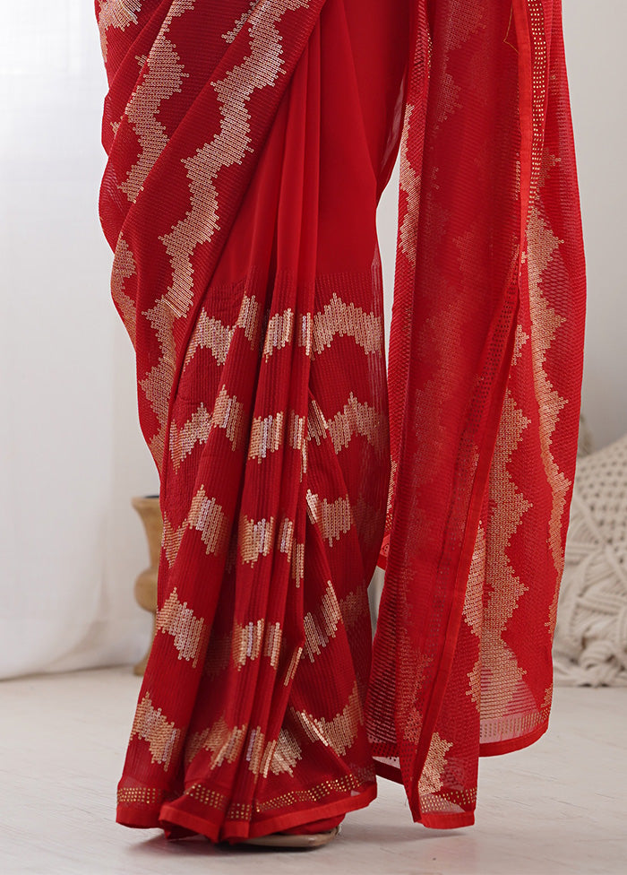 Red Georgette Saree With Blouse Piece