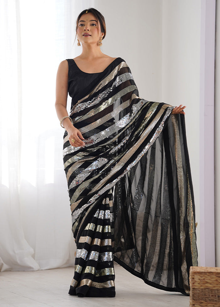 Black Georgette Saree With Blouse Piece