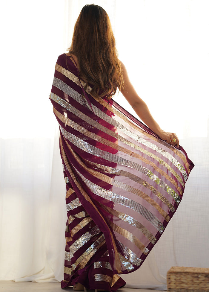 Wine Georgette Saree With Blouse Piece