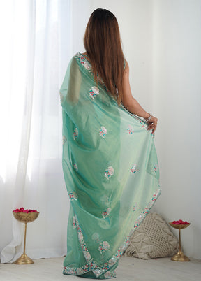 Sea Green Net Net Saree With Blouse Piece