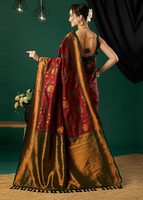 Maroon Banarasi Silk Saree With Blouse Piece