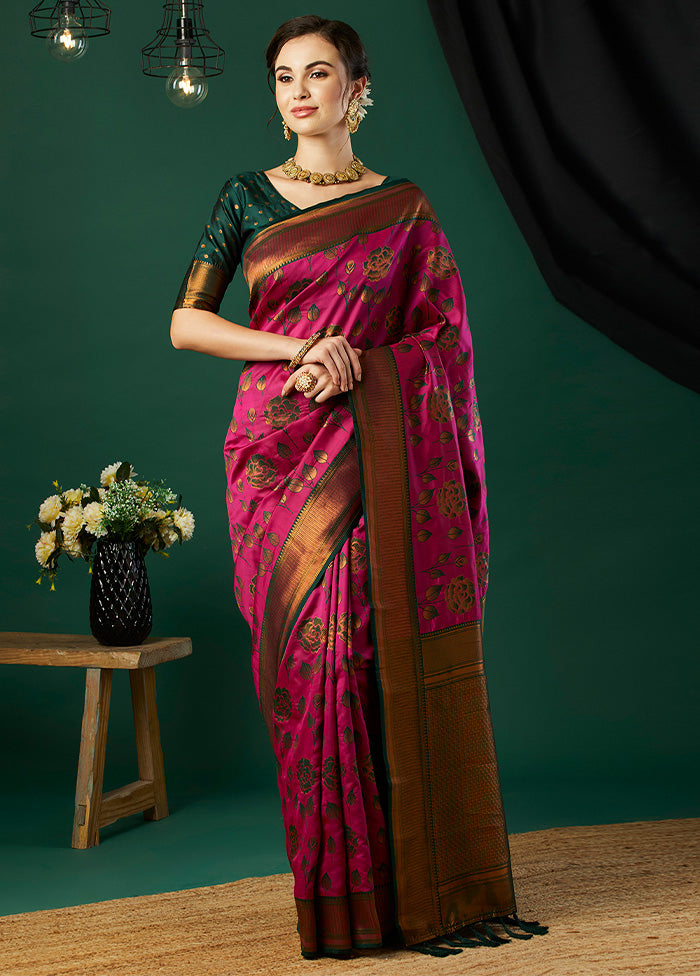 Pink Banarasi Silk Saree With Blouse Piece