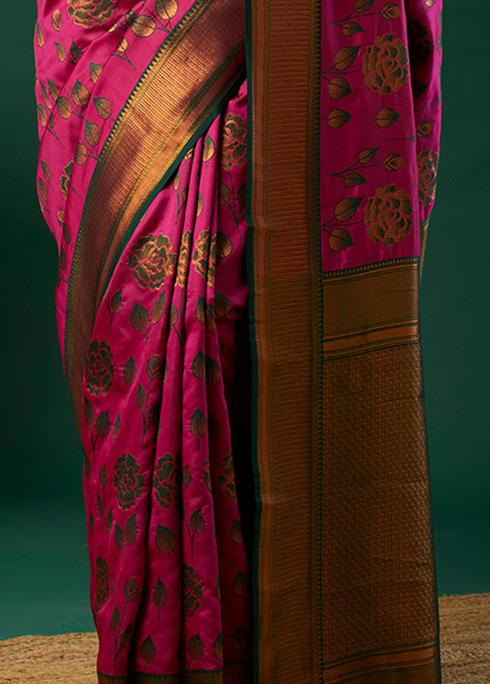 Pink Banarasi Silk Saree With Blouse Piece