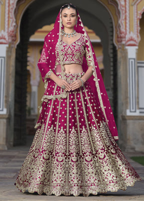 3 Pc Pink Net Semi Stitched Lehenga Set