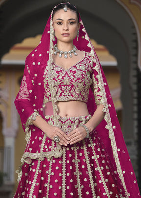 3 Pc Pink Net Semi Stitched Lehenga Set