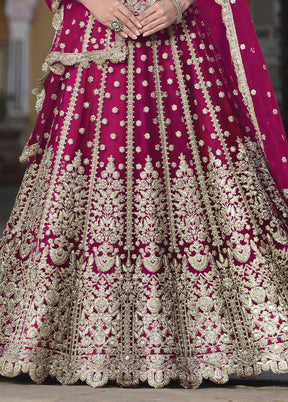 3 Pc Pink Net Semi Stitched Lehenga Set