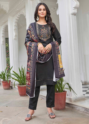 3 Pc Black Readymade Cotton Dupatta Suit Set