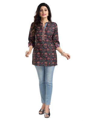 Black Readymade Rayon Short Kurti