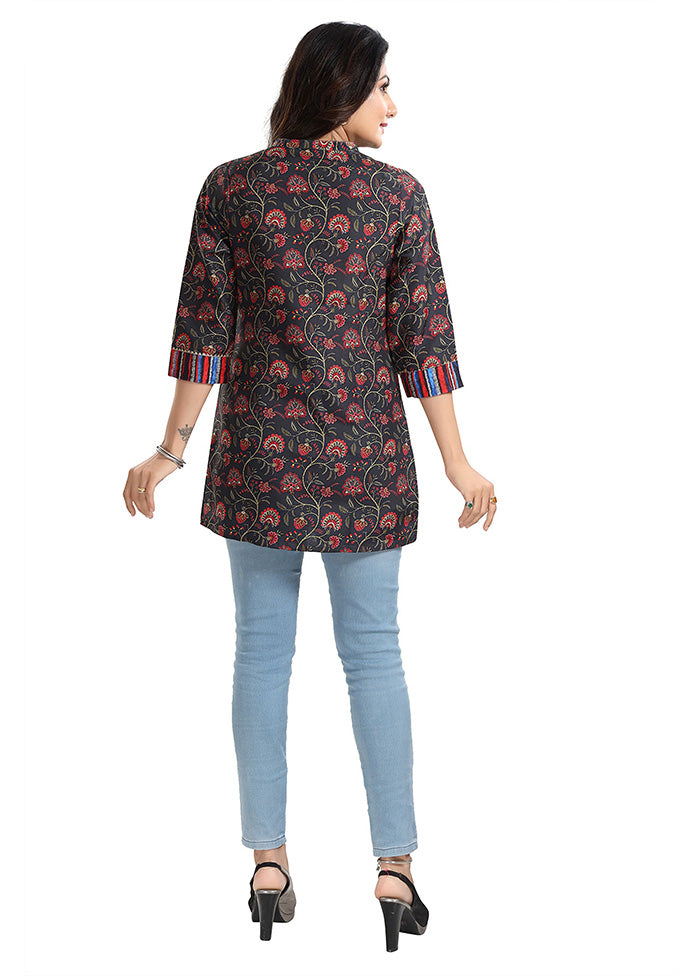 Black Readymade Rayon Short Kurti