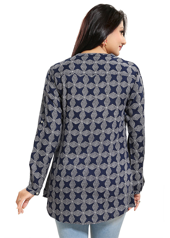 Navy Blue Readymade Rayon Short Kurti