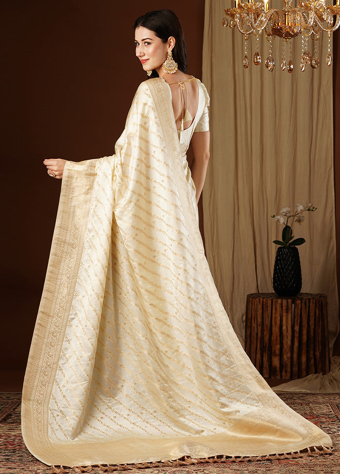 Cream Satin Silk Saree With Blouse Piece