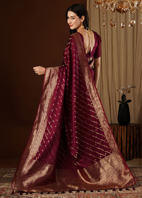 Maroon Satin Silk Saree With Blouse Piece