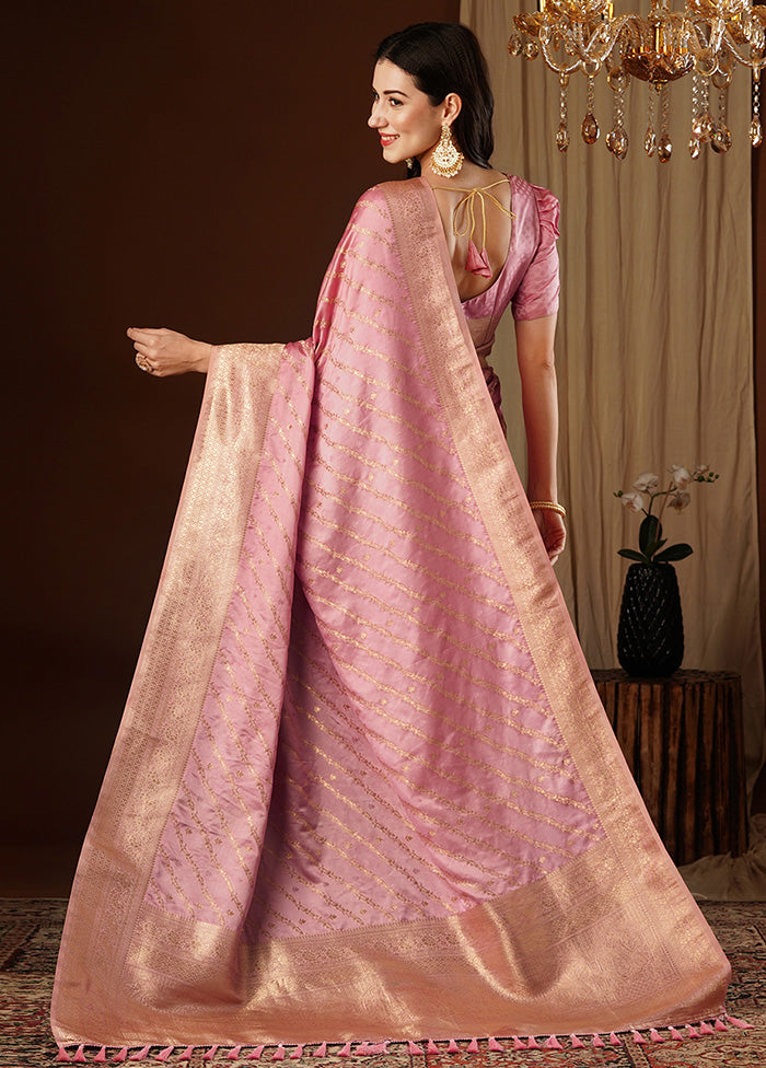 Peach Satin Silk Saree With Blouse Piece