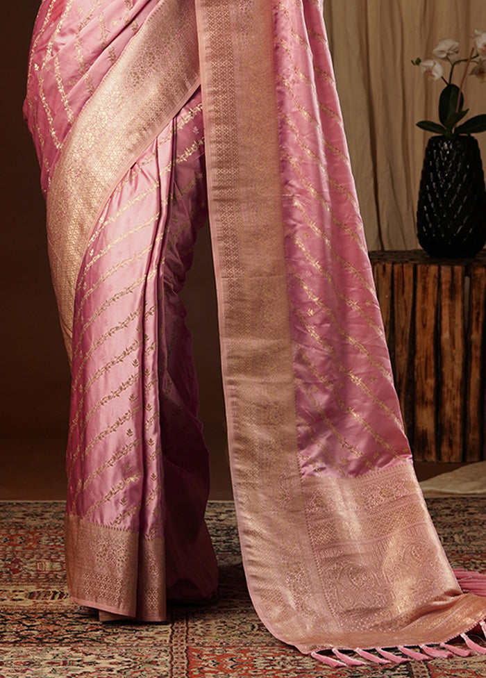 Peach Satin Silk Saree With Blouse Piece