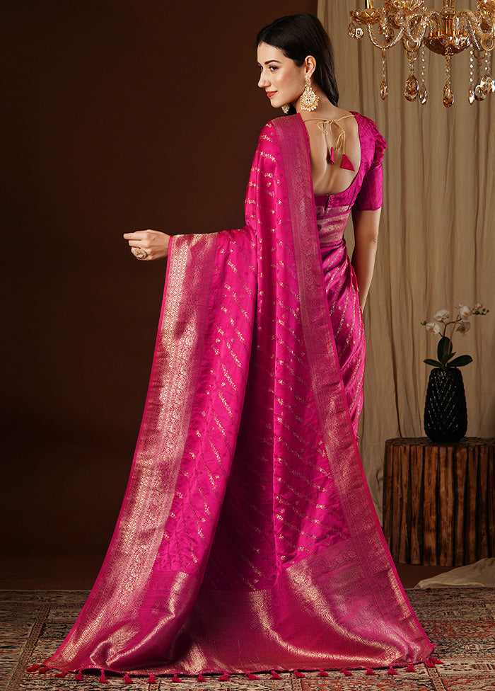 Pink Satin Silk Saree With Blouse Piece