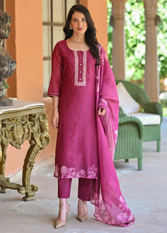 3 Pc Pink Readymade Rayon Dupatta Suit Set