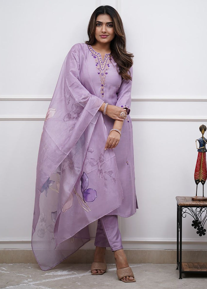 3 Pc Lavender Readymade Rayon Dupatta Suit Set