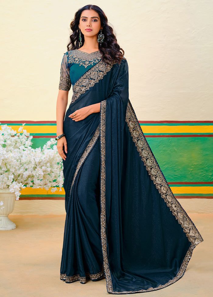 Peacock Blue Georgette Saree With Blouse Piece