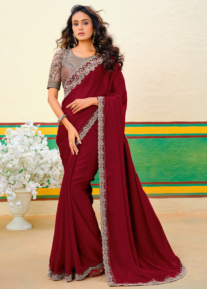 Maroon Georgette Saree With Blouse Piece