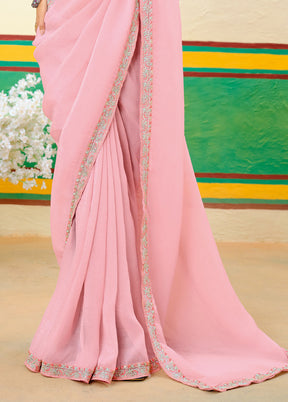 Baby Pink Georgette Saree With Blouse Piece