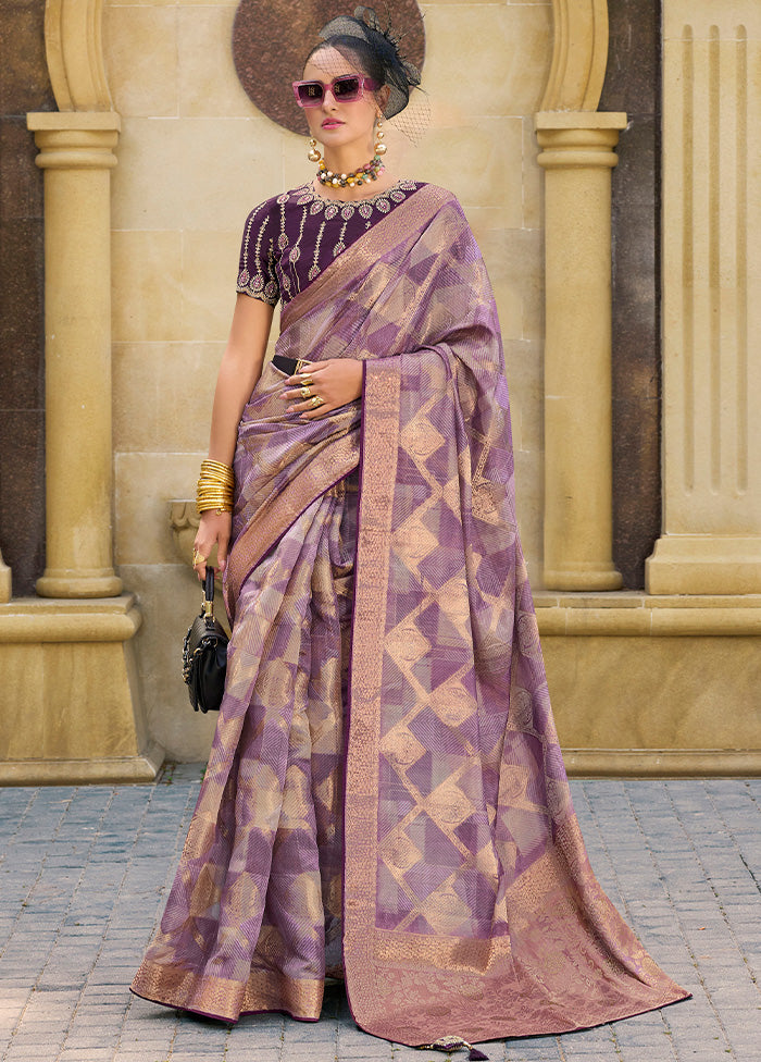 Purple Spun Silk Saree With Blouse Piece