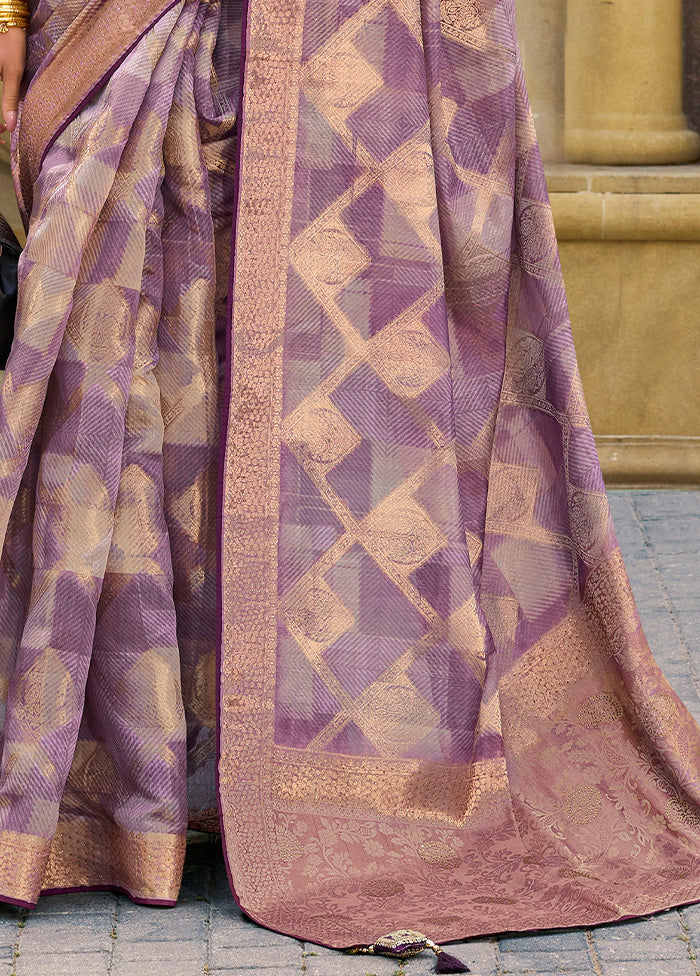 Purple Spun Silk Saree With Blouse Piece