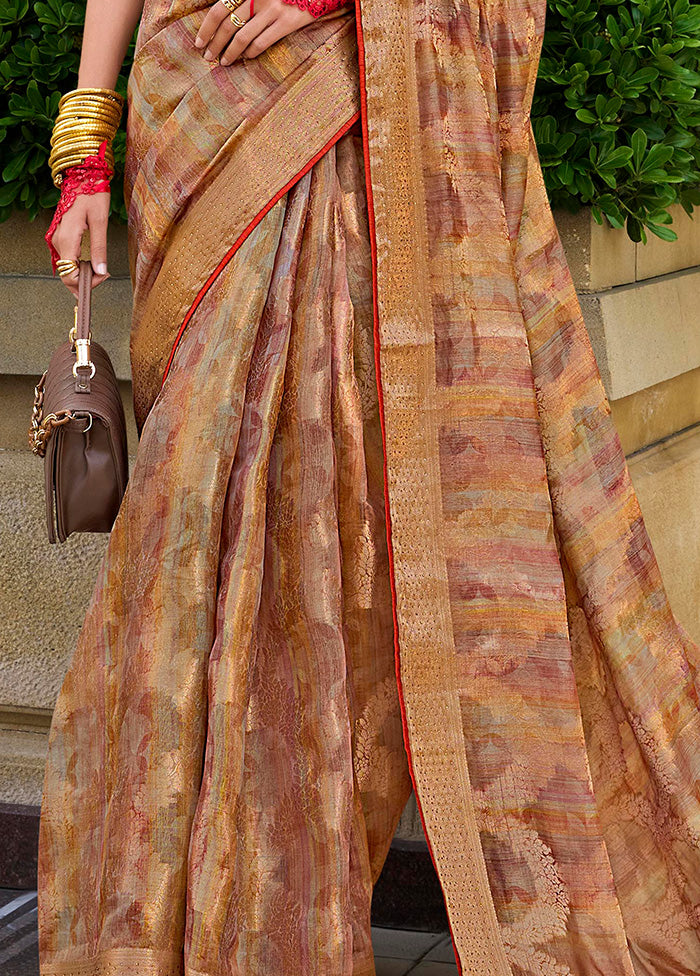 Rust Spun Silk Saree With Blouse Piece