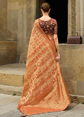 Orange Spun Silk Saree With Blouse Piece