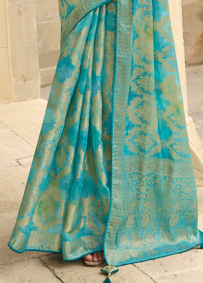 Sea Green Spun Silk Saree With Blouse Piece