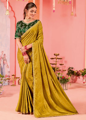 Gold Satin Silk Saree With Blouse Piece