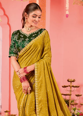 Gold Satin Silk Saree With Blouse Piece