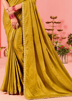 Gold Satin Silk Saree With Blouse Piece