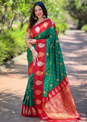 Green Spun Silk Saree With Blouse Piece