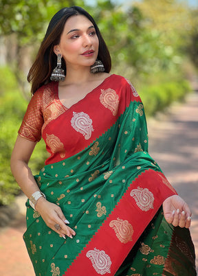 Green Spun Silk Saree With Blouse Piece