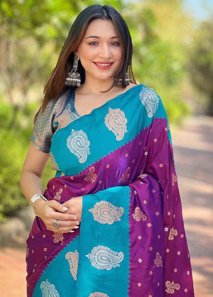 Purple Spun Silk Saree With Blouse Piece